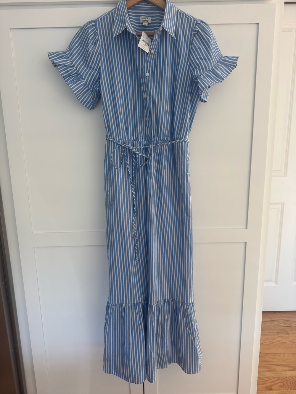J. Crew Blue and White Striped Midi Shirt Dress Size 6